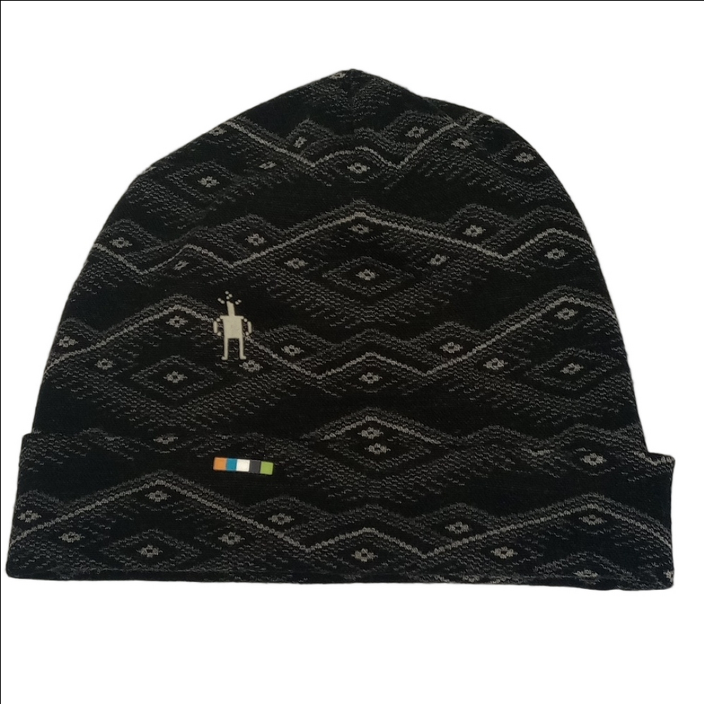 🆕 SMARTWOOL BLACK & GRAY MERINO WOOL BEANIE WITH TRIBAL AZTEC DESIGNS